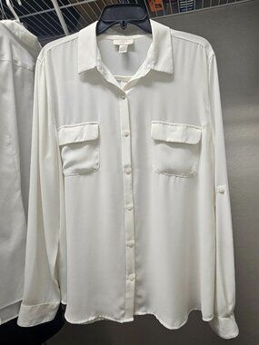 LOFT Button-Front Blouse - Ivory - Size XL